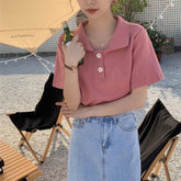 Camisa retro de manga corta con cuello bonito